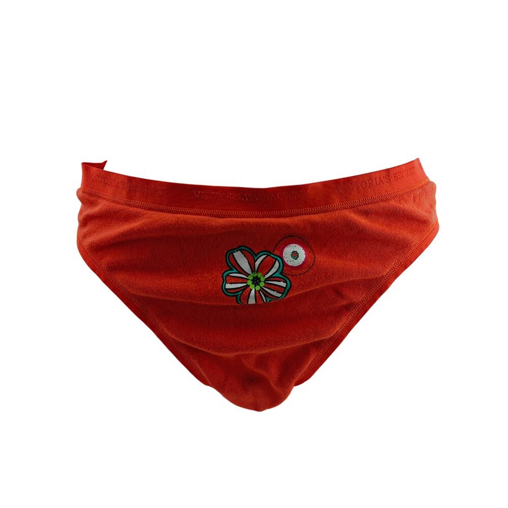 Vintage Victoria's Secret Signature Waistband Bold Tangerine Floral Cotton Thong